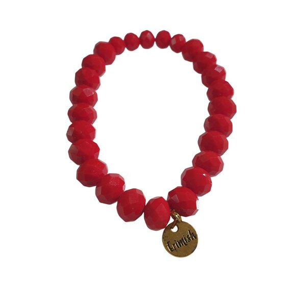 Erimish Red Faceted Bead Stretch Bracelet Charm Embellishment Fashion Jewelry - Picture 1 of 4